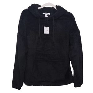 Charlotte Russe Black Fuzzy Sherpa Popover Hoodie - NWT